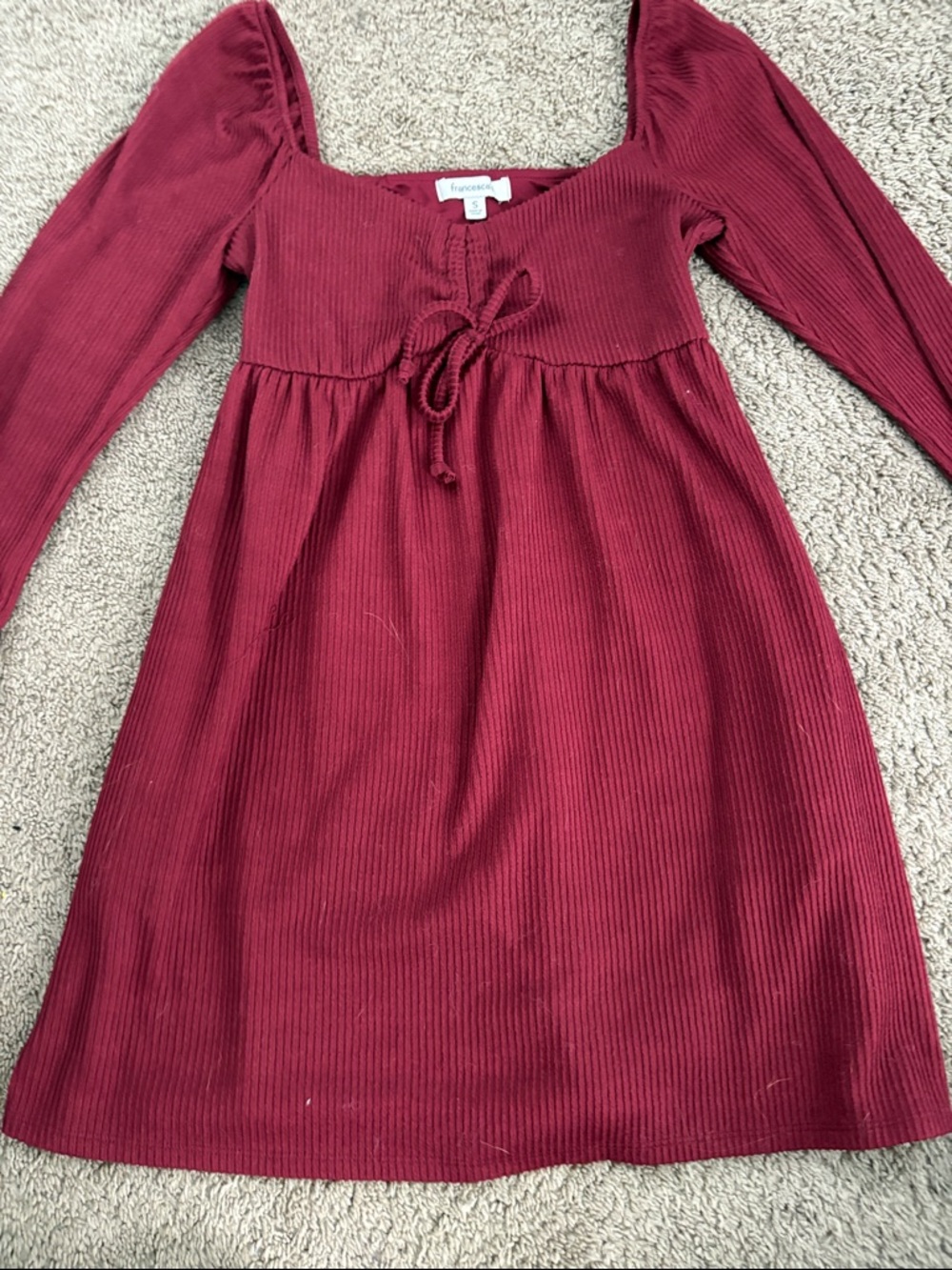 Francesca's Collections Ribbed Burgundy Tie-Front Dress